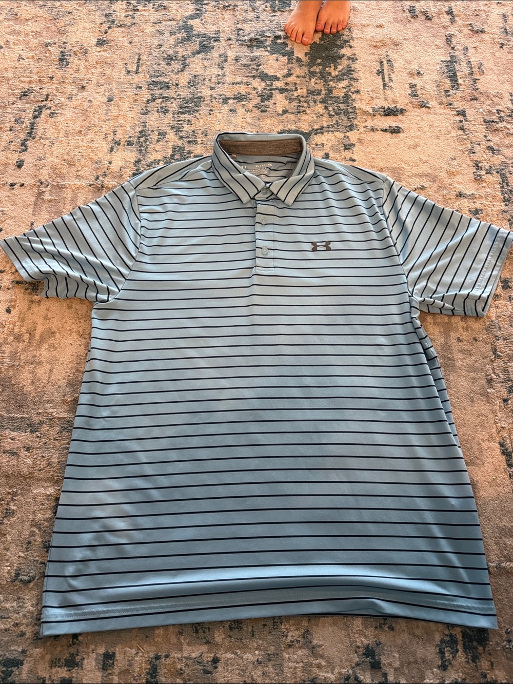 Under Armour Men's Light Blue and Navy Striped Performance Polo